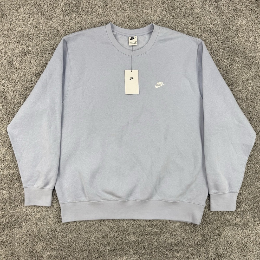 Nike Club Fleece Crewneck Sweatshirt Men's NWT XXL Ghost/White Brushed Soft